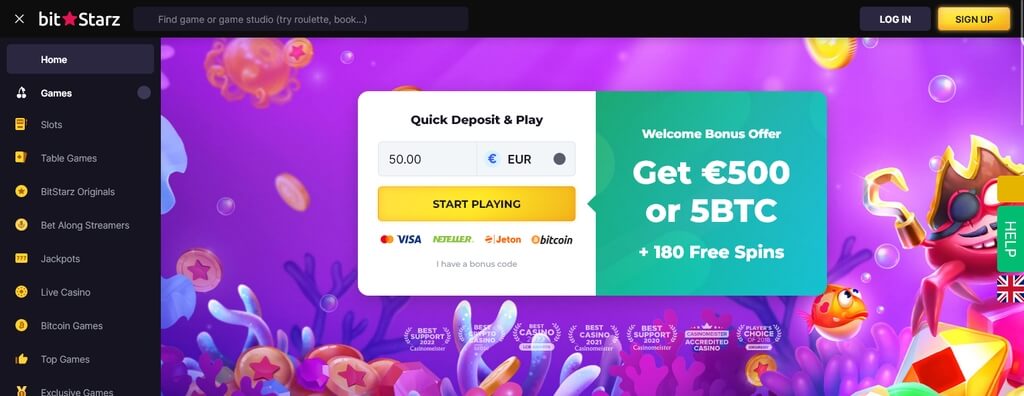 A Screenshot of BitStarz.com