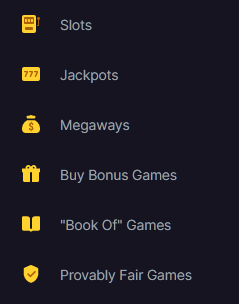 Some of the many categories on BitStarz