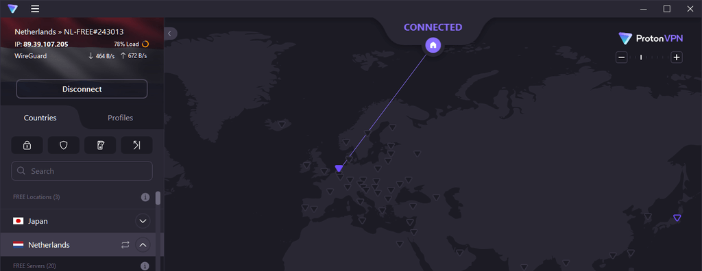 A Screenshot of Proton VPN