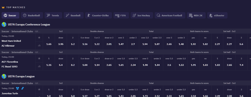 Screenshot of the Roobet Sports Betting homepage