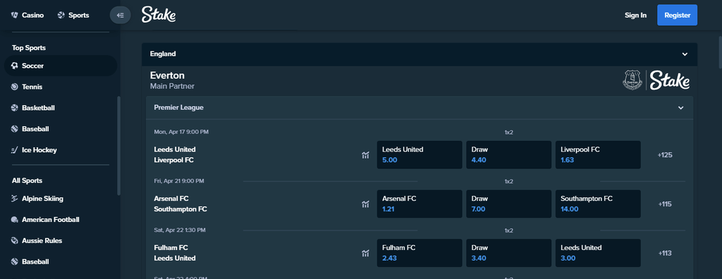 Soccer Bets at Stake.com